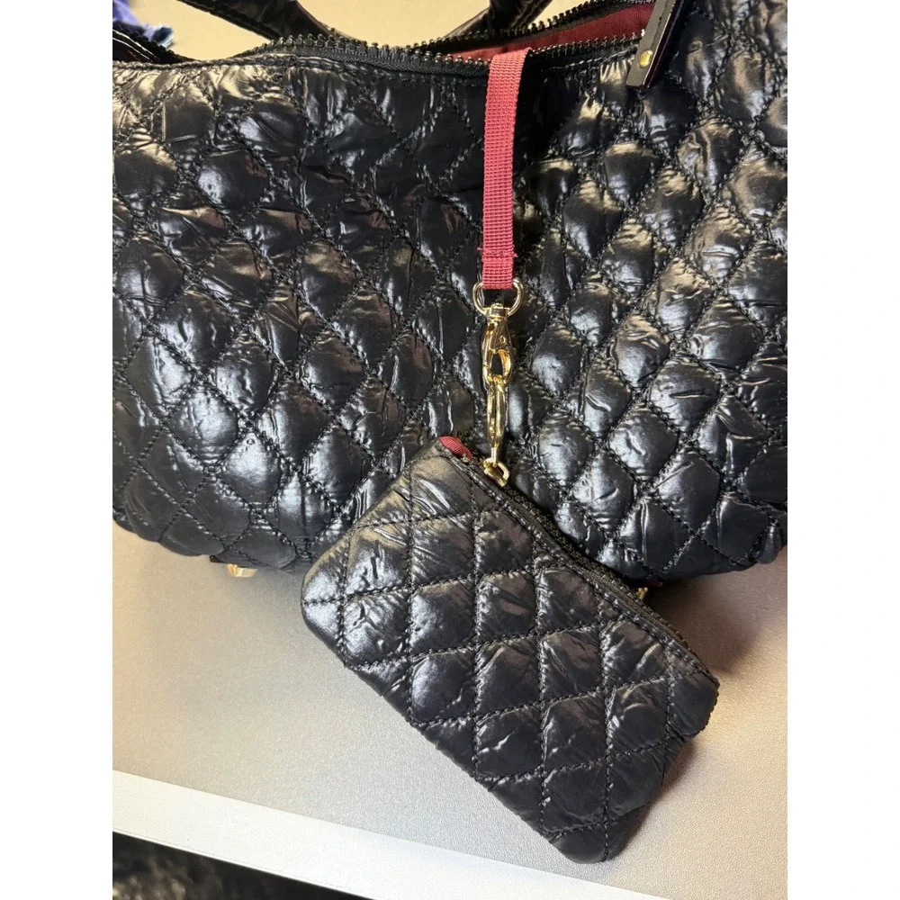 HeartLove by Charo Black Quilted Puffer Hobo Bag‎ Recycled Vegan Leather NWT